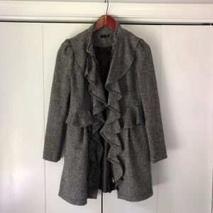 RYU Anthropologie Gray Ruffled Wool Pea Coat S